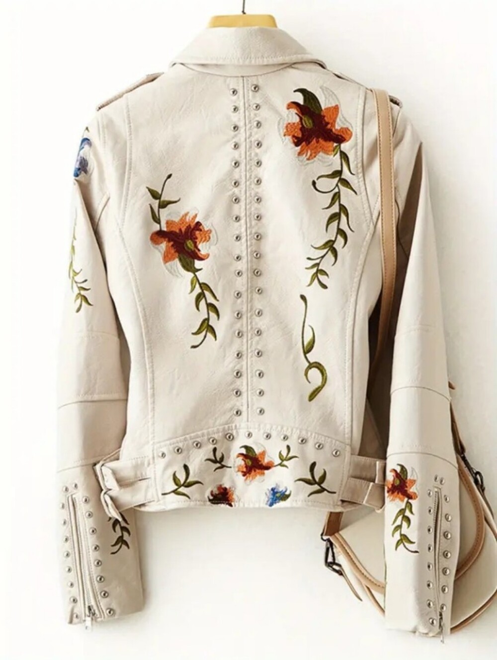 Women Floral Embroidered Moto PU Jacket Coat - Picture 2 of 7